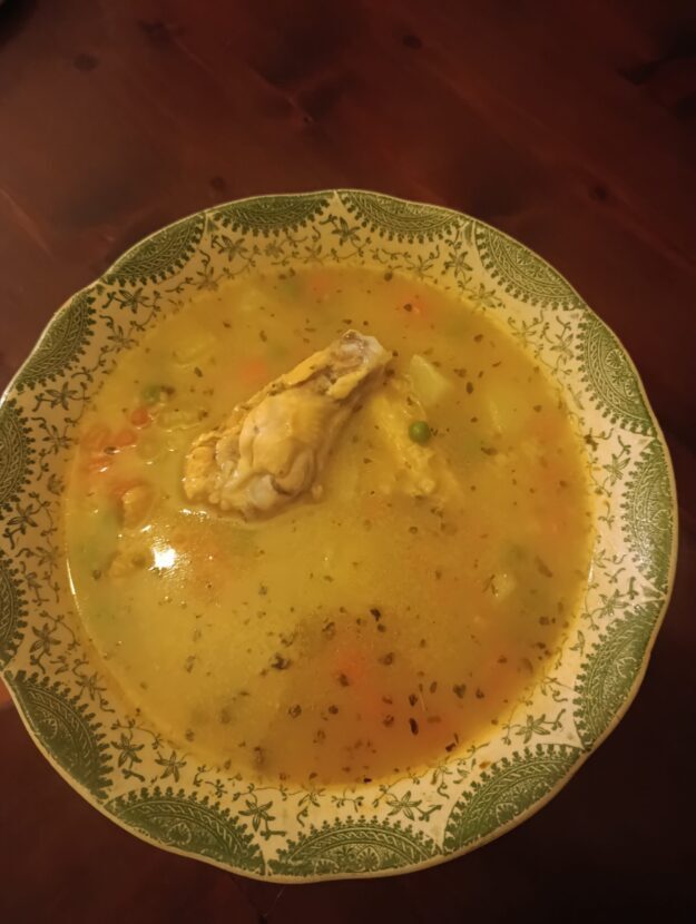 Caldito de gallina criolla .. empanadas